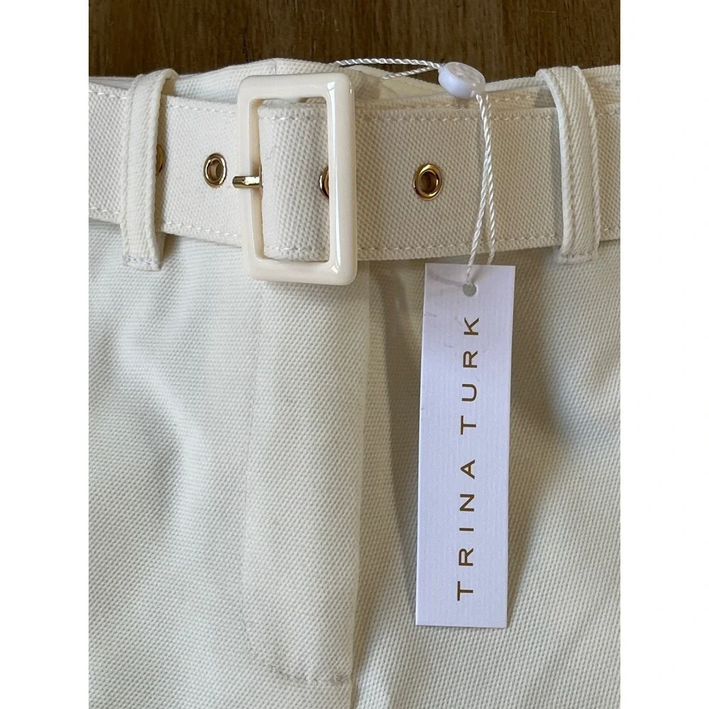 Trina Turk Eisley White Cuffed Shorts with Belt Sz 0 - Picture 6 of 8